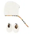 Burberry Baby Fleece Bonnet And Slippers Set In White