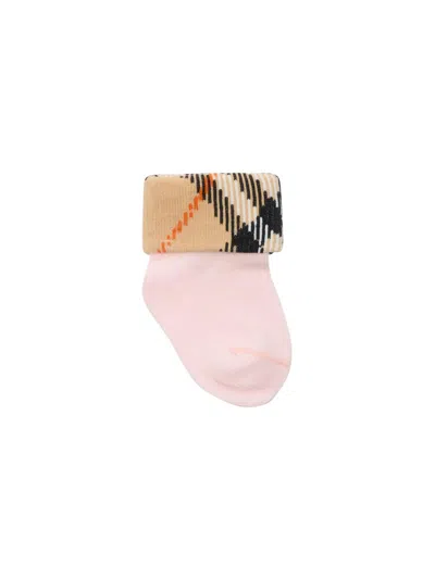 Burberry Baby Girl's Check Cuff Socks In Pink