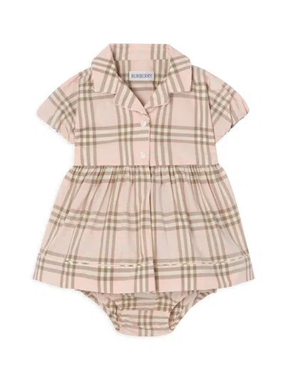 Burberry Baby Girl's Check Puff-sleeve Dress & Bloomers Set In Brown
