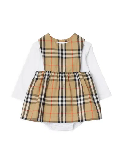 Burberry Baby Girl's Halima Check Dress, Bodysuit & Hat Set In Brown