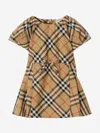 Burberry Baby Girls Beige Cotton Check Bow Dress In Beige