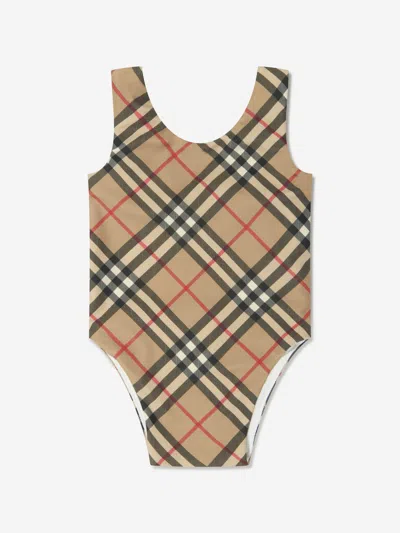 Burberry Baby Girls Archive Check Tirza Swimsuit In Beige