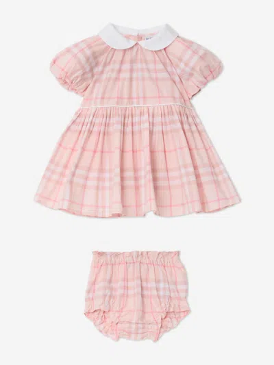 Burberry Baby Girls Aria Check Cotton Dress In Pink