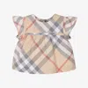 Burberry Baby Girls Beige Check Cotton Blouse In Beige