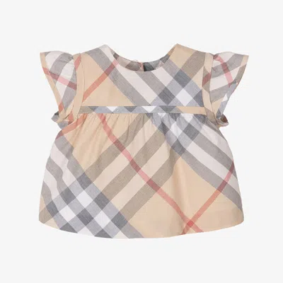 Burberry Baby Girls Beige Check Cotton Blouse In Neutrals