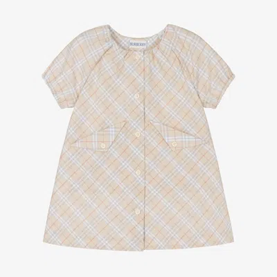 Burberry Baby Girls Beige Check Cotton Dress In Neutral