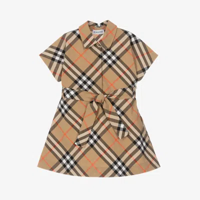 Burberry Baby Girls Beige Check Dress In Brown
