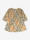 Burberry Beige Dress With Check Motif In Cotton Baby In Beige