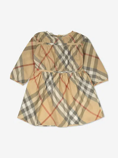 Burberry Kids' Beige Dress With Check Motif In Cotton Baby