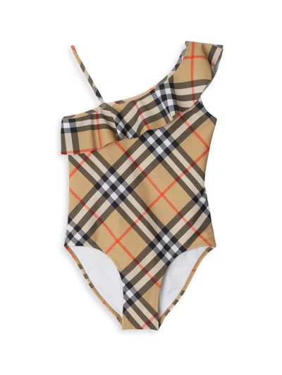 Burberry Baby Girl's, Little Girl's & Girl's Ruffle-trim Check Swimsuit In Brown