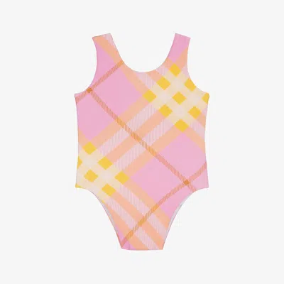 Burberry Baby Girls Pink & Yellow Check Swimsuit In Multi