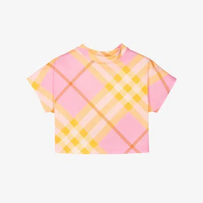 Burberry Baby Girls Pink Check Cotton T-shirt In Carnation Pink Check