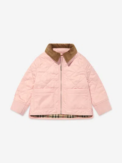 Burberry Babies' Corduroy-collar Quilted Jacket In Pink