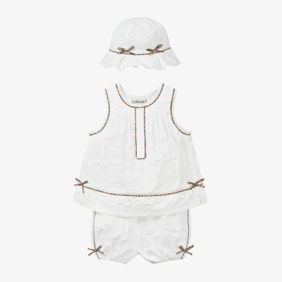 Burberry Baby Girls White Cotton Shorts Set