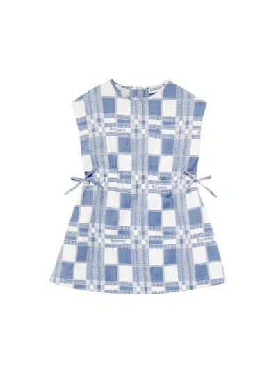 Burberry Babies' Trevelle Check-print Cotton Dress 8-14 Years In Pale Blue