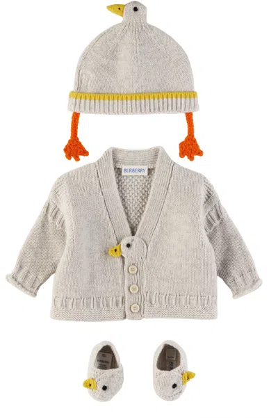 Burberry Baby Gray Duck Cardigan Set In Light Grey Melange