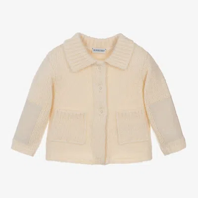 Burberry Baby Ivory Knitted Wool Cardigan In Neutral