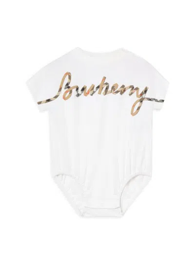 Burberry Baby's Logo Check Appliqué Bodysuit In White