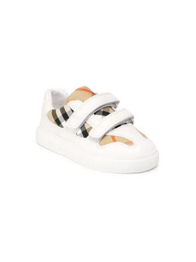 Burberry Childrens Check Cotton And Leather Sneakers In Multi