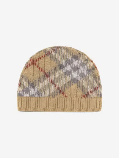 Burberry Kids'  Baby Pale Check Beanie Hat In Brown