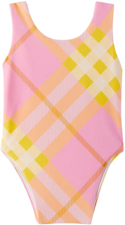 Burberry Kids' Baby Pink Check One-piece Swimsuit In Carnation Pnk Ip Chk