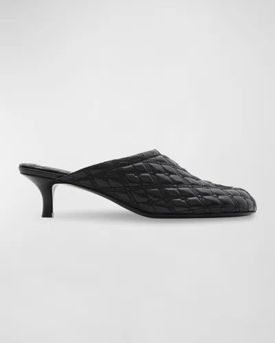 Burberry Baby Quilted Napa Equestrian Mules In Black