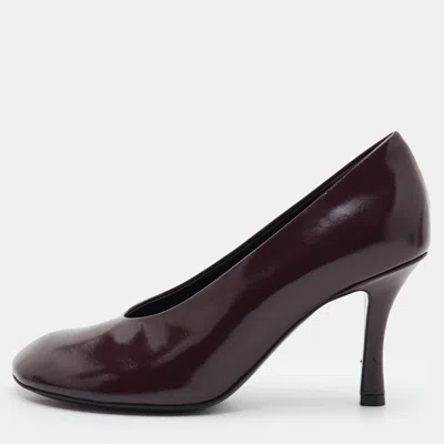 Pre-owned Burberry Baby Size 37.5 Burgundy Leather Pumps