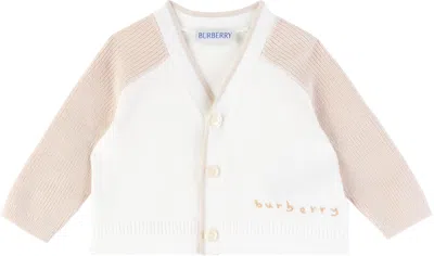 Burberry Baby White & Beige Embroidered Cardigan In Ivory