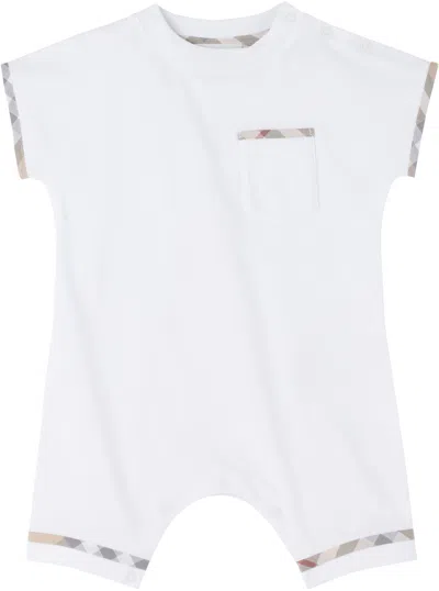 Burberry Baby White Check Trim Cotton Romper