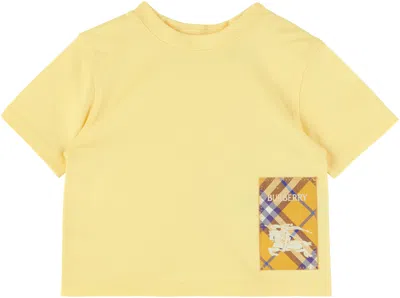 Burberry Baby Yellow Check Label Cotton T-shirt In Straw
