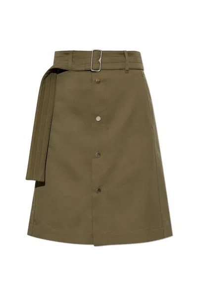 Burberry Belted-buttoned Midi Skirt In Green