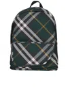 Burberry Check Pattern Shield Backpack With Front Zip In Green