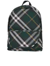 Burberry Check Pattern Shield Backpack With Front Zip In Green