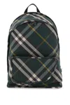 Burberry Check Pattern Shield Backpack With Front Zip In Green