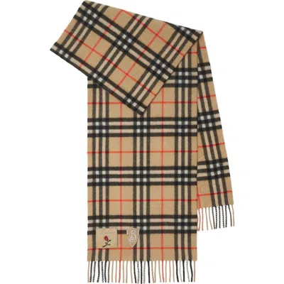 Burberry Badge Check Cashmere Scarf In Sand