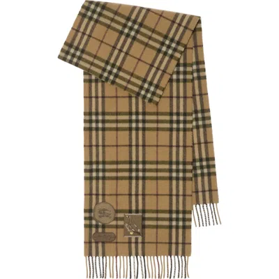 Burberry Badge Check Cashmere Scarf In Swamp
