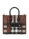 Burberry Freya E-canvas Check Tote Bag In Brown