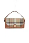 Burberry Canvas And Leather Note Handbag With Check Pattern In Brown