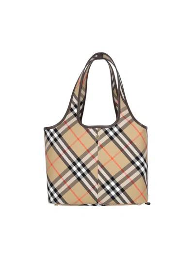 Burberry Check Shopper Bag In Beige