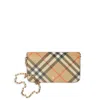 Burberry Check Flap Canvas Wallet On Chain In Beige