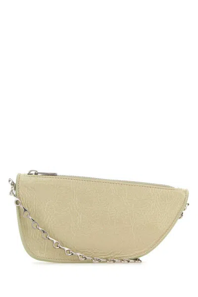 Burberry Pastel Green Leather Micro Shield Crossbody Bag In Beige