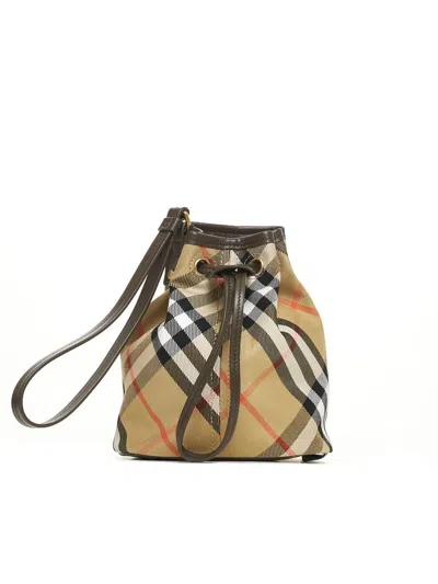 Burberry Small Bucket With Shoulder Strap Check In Beige
