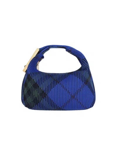 Burberry Medium Peg Embroidered Nylon Cross-body Bag In Blue