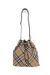 Burberry Mini Drawstring Canvas Bucket Bag In Sand