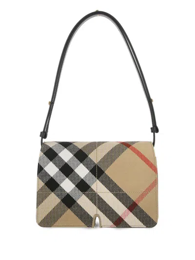 Burberry Multicolor Check Pattern Handbag With Adjustable Strap In Beige