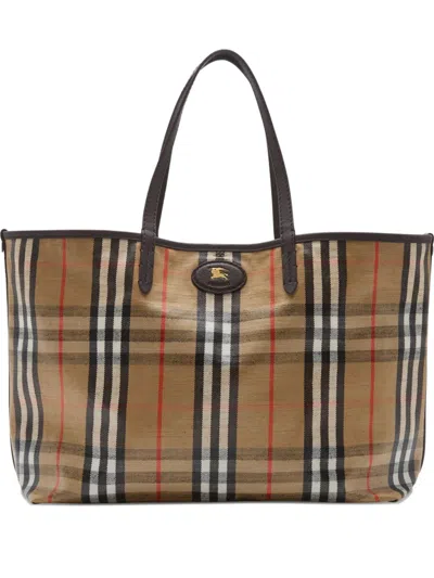 Burberry Medium Highlands Tote Bag In Check Pattern In Brown