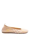 Burberry Beige Check Knit Ballerinas With Rubber Sole In Black
