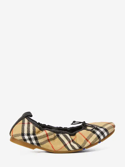 Burberry Women Fawn Ballerinas With Traditional Check Motif In Multi