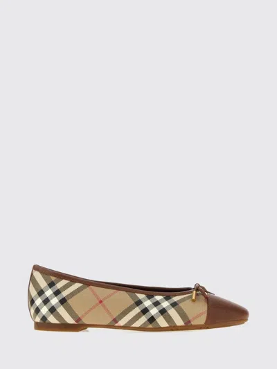 Burberry Beige Checks Highgate Ballet Flats In Brown