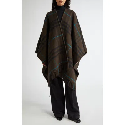 Burberry Bandana Check Fringe Wool & Cashmere Cape In Snug